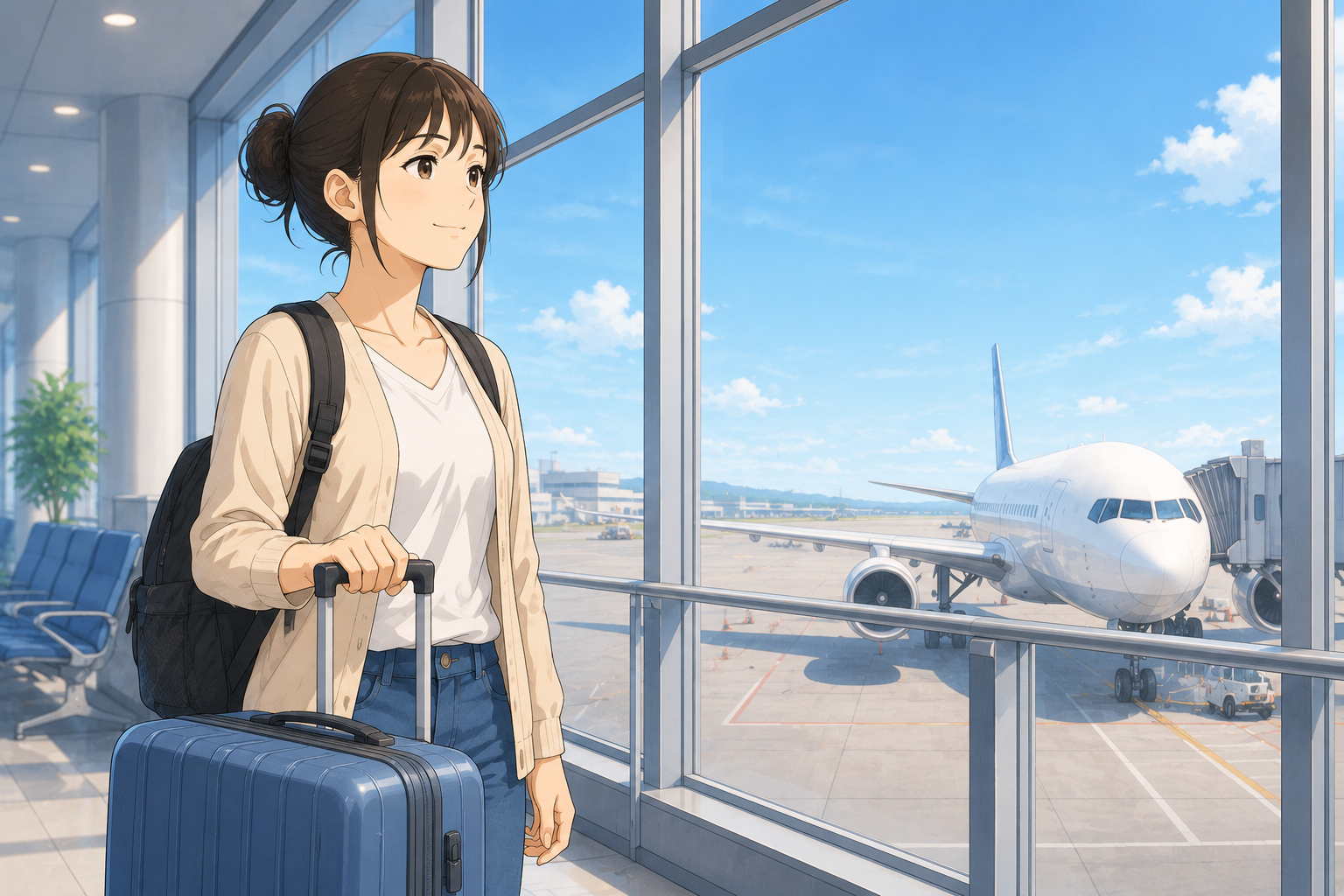 空港で出発を待つ女性